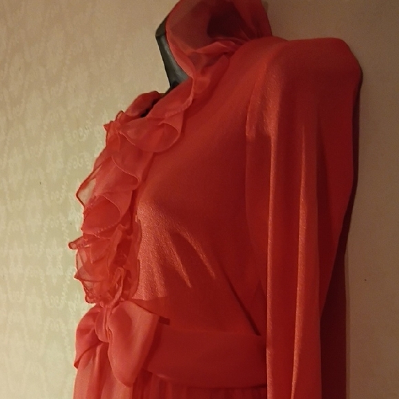 Miss Elliette Vibrant Coral Flowy Maxi Dress with Bow. See Measurements. - Picture 4 of 16